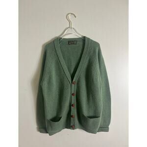 Vtg 60s Isles knit Shetland wool Scotland cardigan sweater size 40 blue green